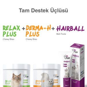 Hairball Malt Paste Derma H Plus Relax Plus Kedi Takviye Seti - Tam Destek Üçlüsü