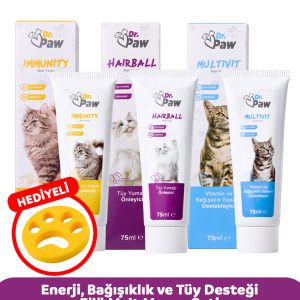 Enerji, Bağışıklık Ve Tüy Desteği 3’lü Malt Macun Seti - Multivit, Hairball Ve Immunity Takviye